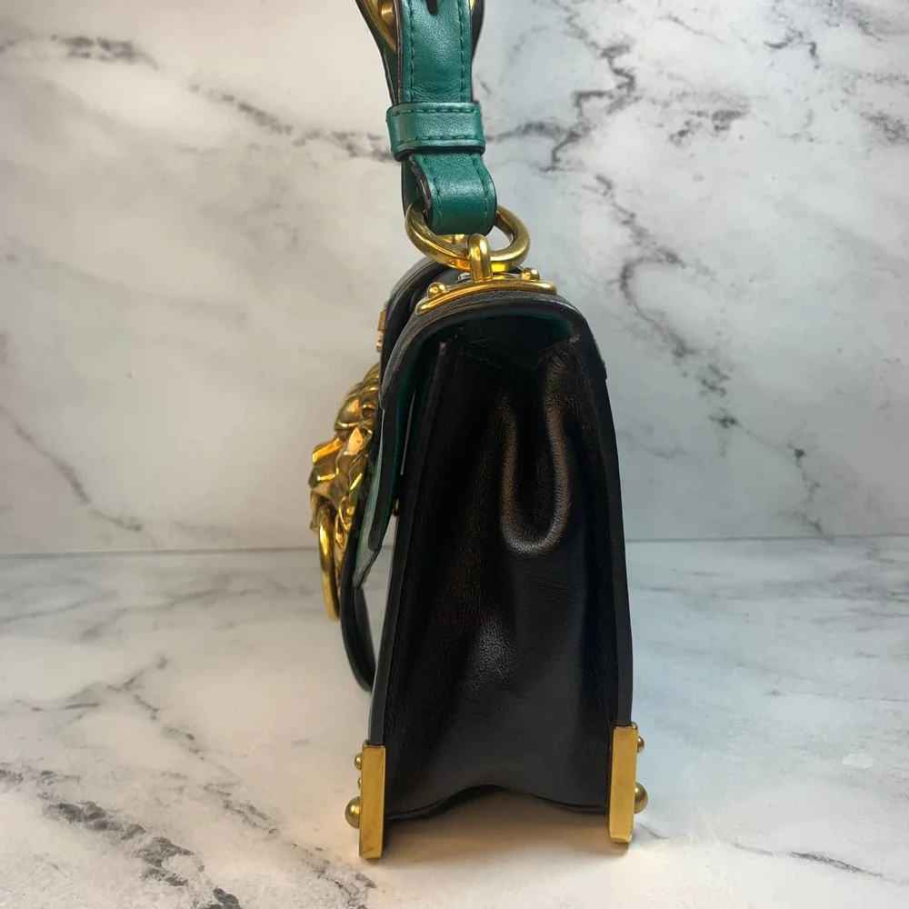❌❌ PRADA Lions Head Bag Antic Soft Saffiano Cahier Shoulder/Crossbody Green - Picture 9 of 16